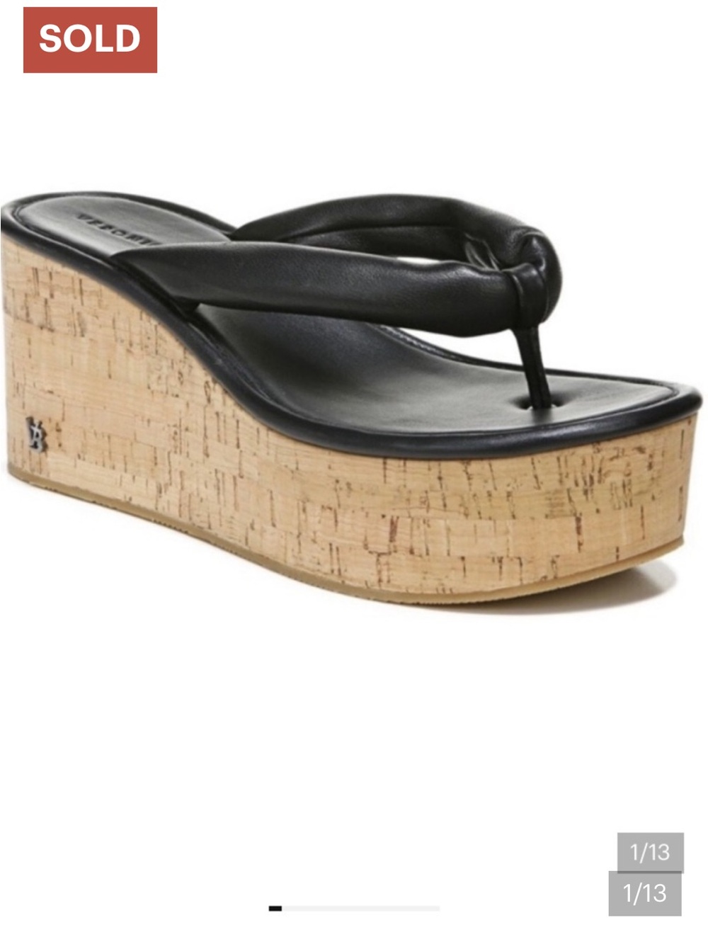 Veronica Beard Black Geno Cork Wedge Platform Thong Sandals Leather size 9 - Picture 5 of 5